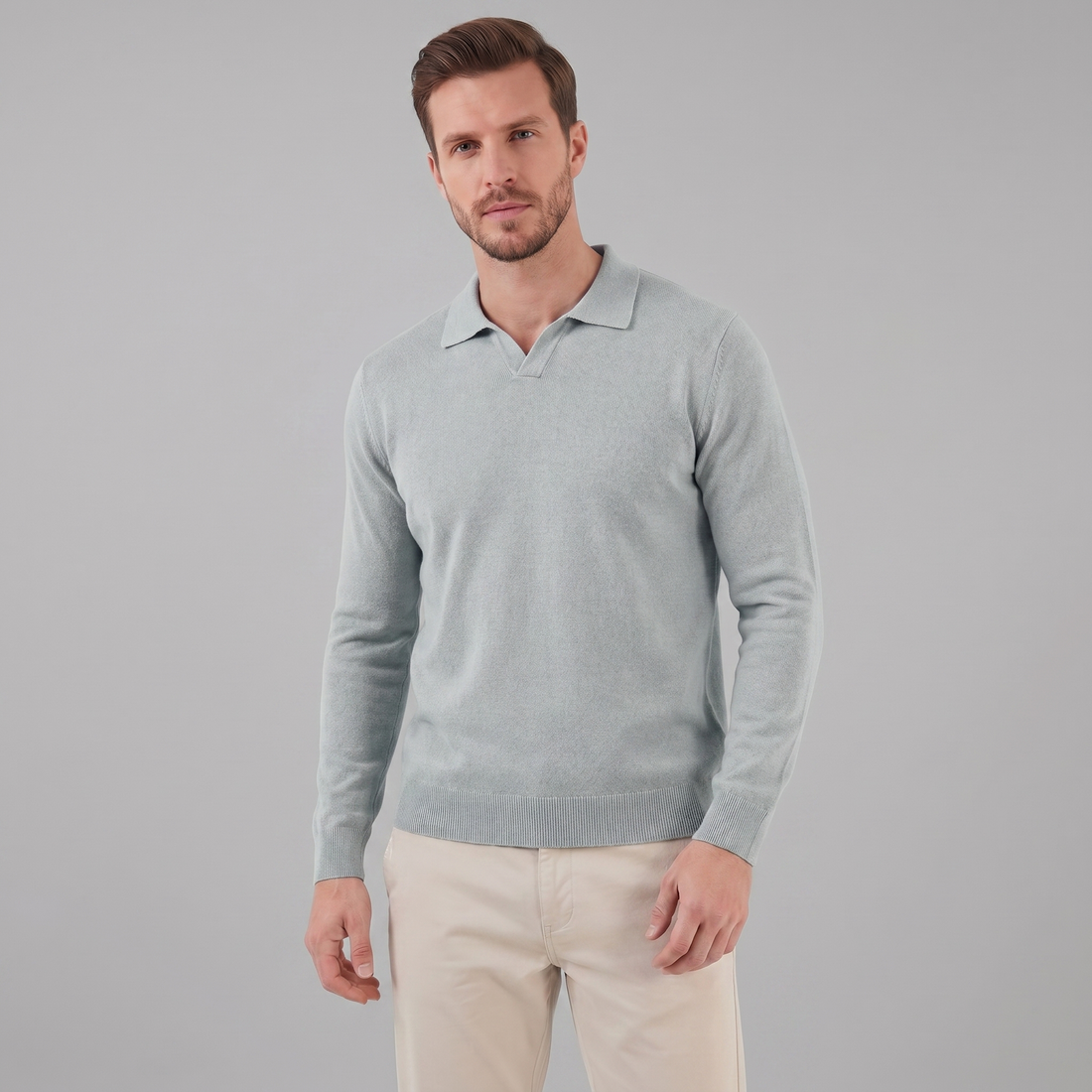 Men's Wool V-Neck Polo