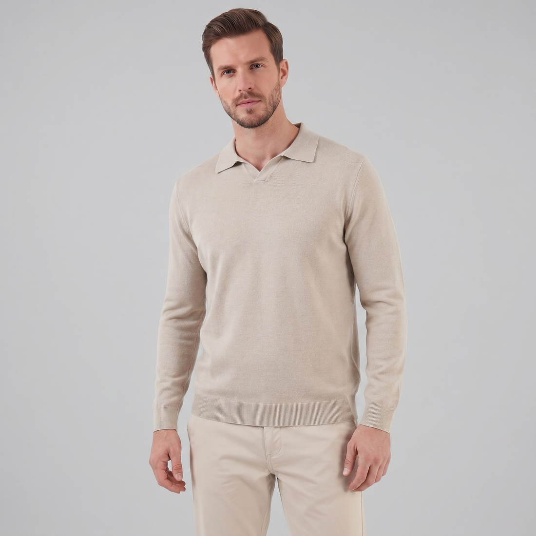 Men's Wool V-Neck Polo