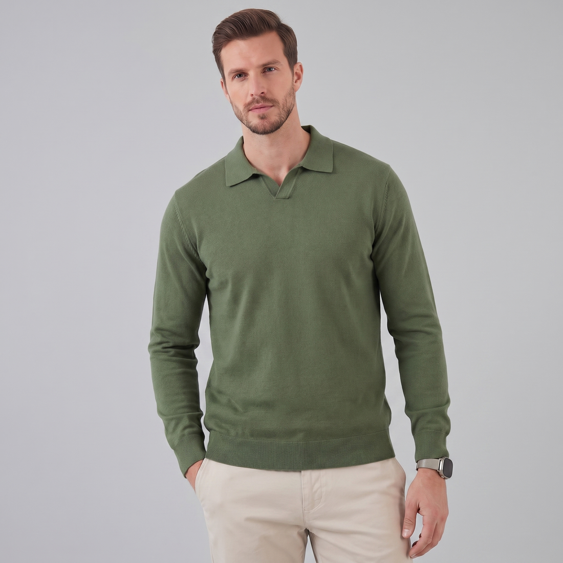 Men's Wool V-Neck Polo