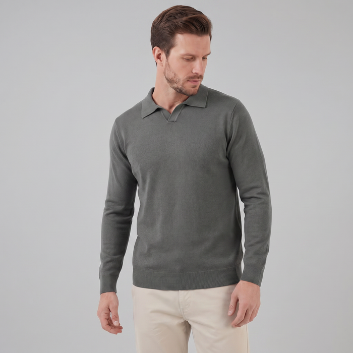 Men's Wool V-Neck Polo